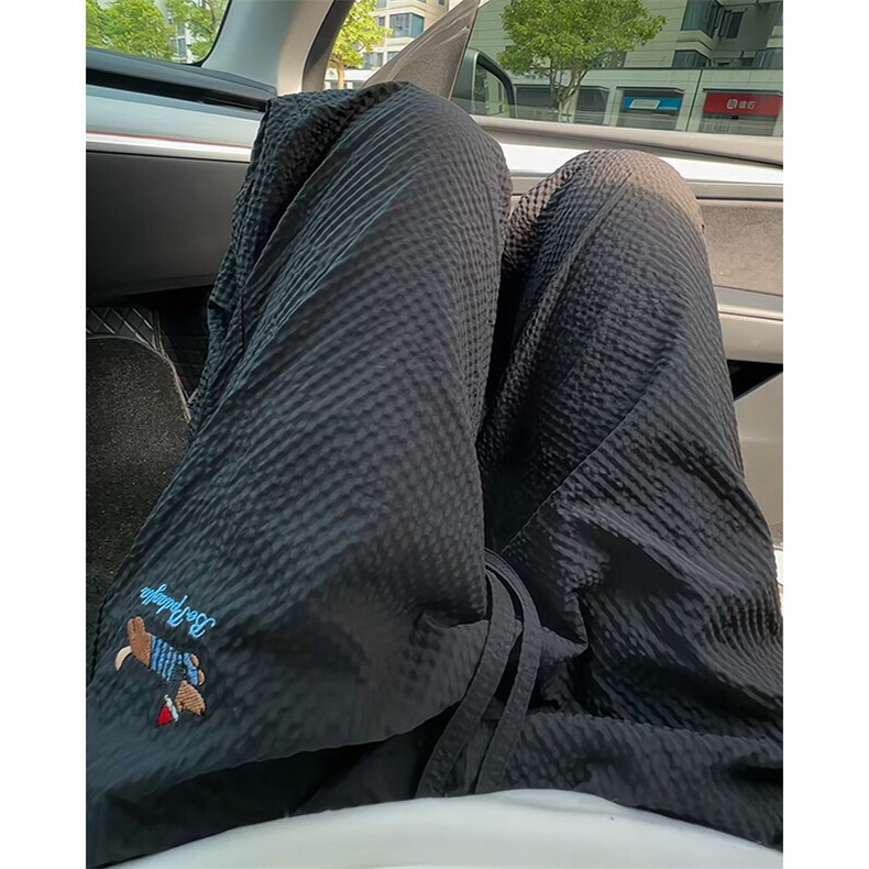 特批P25无差价夏季美式薄款刺绣腊肠狗泡泡纱男宽松阔腿长裤K5688图片