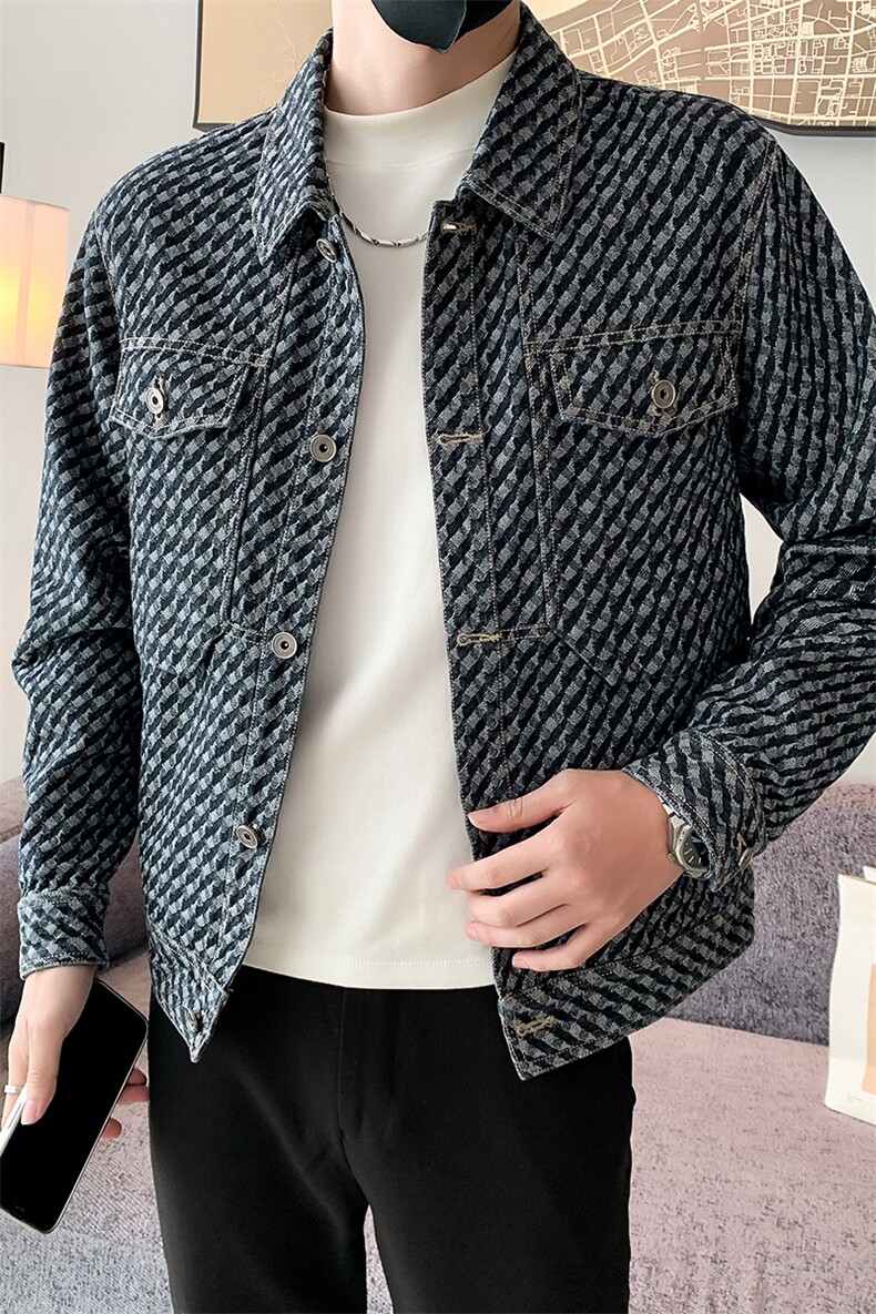 社会小伙牛仔夹克外套男2025新款春季格子上衣A313-18808-P135,男装夹克,电商A313-1