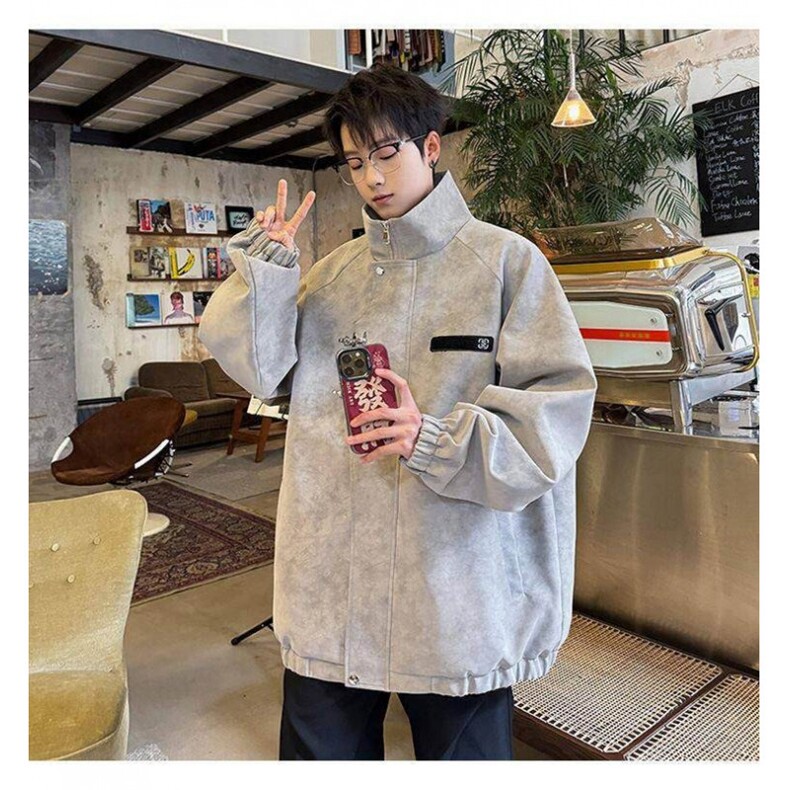 网络图飞机扣PU皮外套男春季宽松中性风痞帅皮衣夹克衫,男装夹克,星座410-7