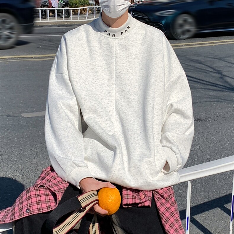 2026春秋立体裁剪螺纹刺绣拉链套头华棉卫衣W56685/特P40灰色,男装卫衣,电商A094