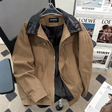 拼接翻领工装外套男款水洗夹克小众高级感垫肩棒球服百搭7712P75，男装夹克，星座410-2