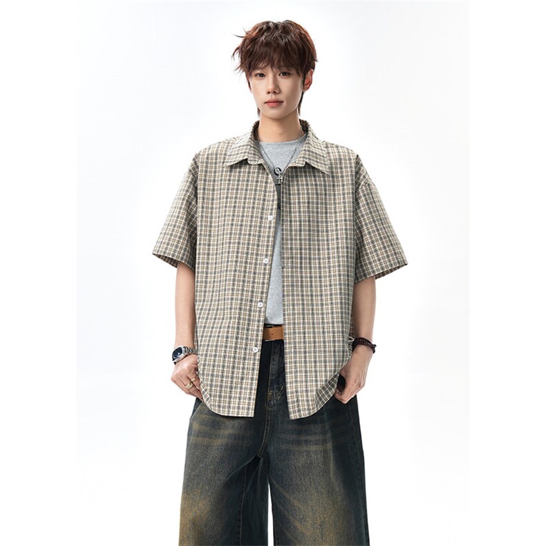2026夏季新款格子港风短袖衬衫外套男CD6402-特P29建议零售价68,男装T恤,电商A001