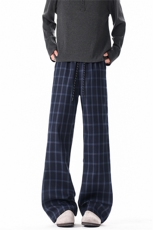 藏青色格子裤cleanfit休闲微喇裤子男190高个子加长直筒裤KZ104，男装休闲裤，电商B312