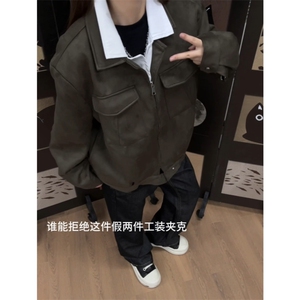 现货 水洗麂皮假两件老钱风艾克夹克图片