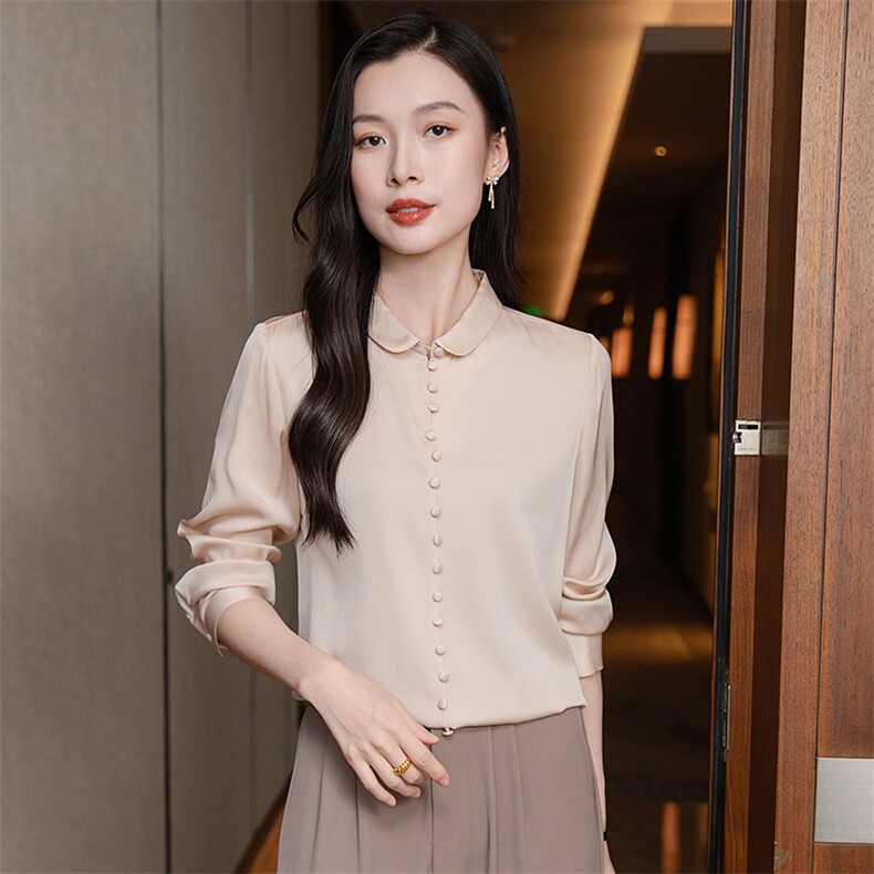 杭州纯色重磅真丝衬衫女2026年春装花边领气质长袖衬衣真丝上衣,女装衬衫,阿舍尔精品