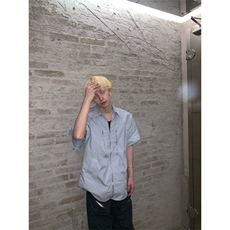 浅蓝色垫肩拉链短袖衬衫男款夏季衬衣cleanfit外套3375-特P38，男装衬衫，星座1007（原301D）