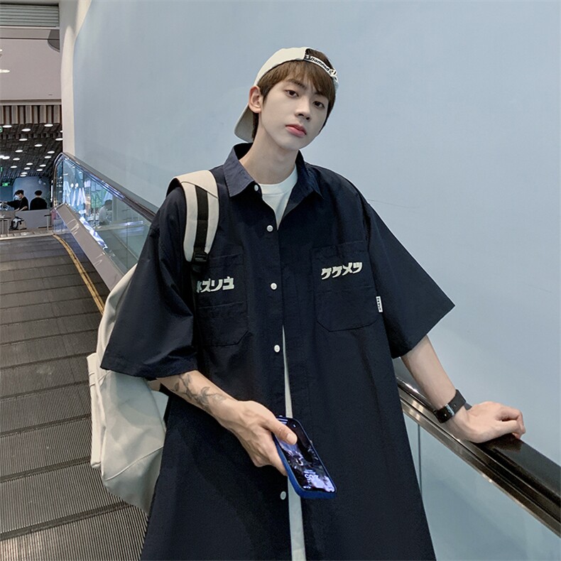 夏季日系衬衣港风潮牌ins宽松工装外套夏季短袖衬衫男W3354-P30,男装衬衫,星座512-2