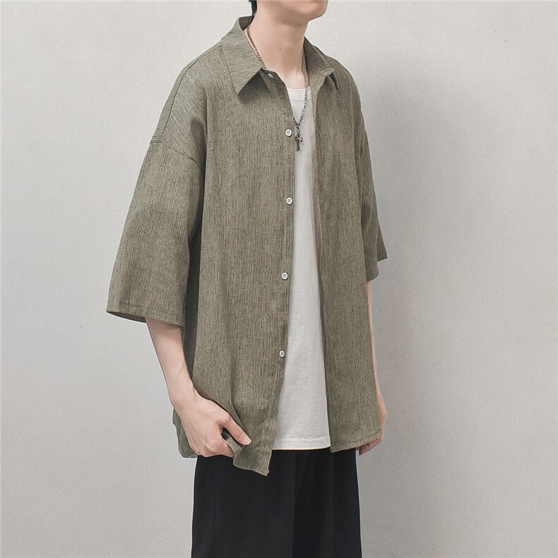 现货宽松五分袖纯色衬衫男衬衣KD586-P25,男装T恤,电商D312-1