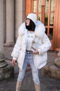 卡菲莱 95白鸭绒配段染大狐狸毛领可拆卸重工亮,其它,卡菲莱