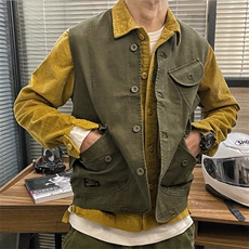春季复古油头潮男机车工装帆布个性马甲无袖复古美式坎肩，男装背心/马甲，星座1210-1