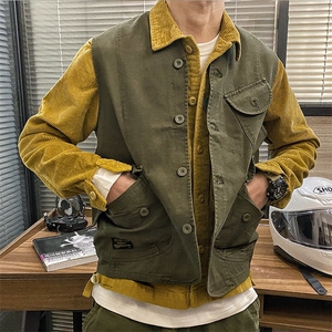 春季复古油头潮男机车工装帆布个性马甲无袖 复古美式坎肩图片