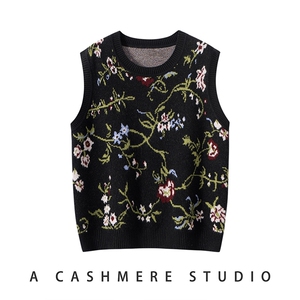 2025舒适百搭简约秋冬新款提花圆领马甲,女装羊绒衫,万品羊绒