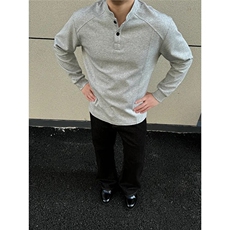 ZW03-P31美式vibe亨利领T恤男款纯色cleanfit长袖设计感高级感，男装T恤，电商B323A