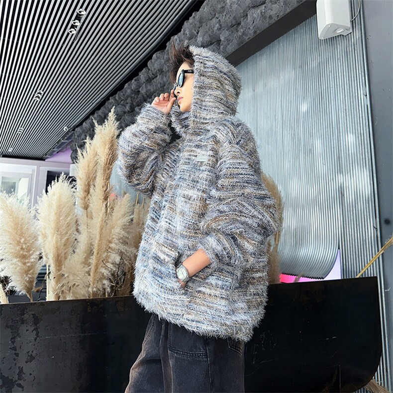 情侣美拉德油画渐变条纹毛衣男宽松开衫外套潮针织衫MY09573-P70图片