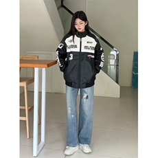 赛车服夹克男款美式PU皮夹克痞帅皮衣高街棒球机车秋季潮牌外套男，男装皮衣，星座506A
