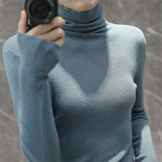 薄款针织羊绒打底衫女2023秋冬新款长袖高领毛衣堆堆领修身洋气，女装针织衫/毛衣，恒旺羊绒