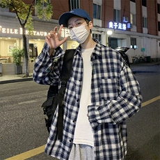 春夏港风日系复古格子薄衬衫长袖潮宽松百搭衬衣情侣H216/P45，男装衬衫，电商A221A