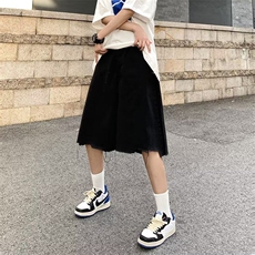 ins嘻哈复古夏五分裤毛边牛仔裤宽松直筒短裤男女裤子RK2850-P34，男装牛仔裤，星座412-3