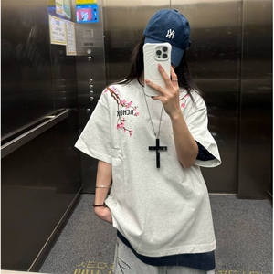 万针全刺绣工艺抖音得物高品质260克重磅纯棉双纱美式高街短袖T恤图片