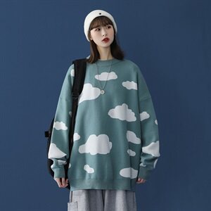 703-M236 秋冬季云朵奶牛情侣圆领毛衣蓝底图片