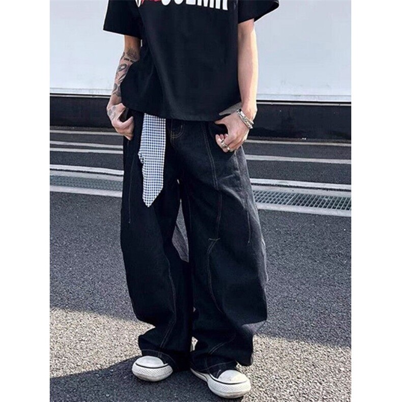CP1232-P50美式复古水洗弯刀牛仔裤男宽松设计感小众阔腿休闲裤,男装牛仔裤,电商B323A