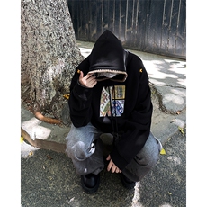 美式高街复古vibe潮刺绣连帽卫衣男女春秋宽松百搭外套Y70522-p58，女装短外套，星座1008
