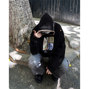 美式高街复古vibe潮刺绣连帽卫衣男女春秋宽松百搭外套Y70522-p58图片