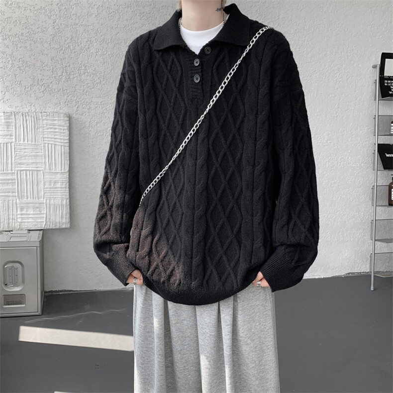 8XL-M韩版polo领麻花针织大码翻领慵懒风宽松百搭毛衣MY1518P75,男装针织衫/毛衣,电商B238