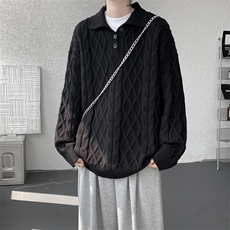 8XL-M韩版polo领麻花针织大码翻领慵懒风宽松百搭毛衣MY1518P75，男装针织衫/毛衣，电商B238