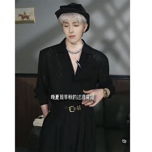 抖音早秋网红男模镂空气质长袖衬衫男CS897-P59 (网图参考）图片