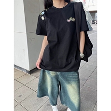 万针全刺绣工艺抖音得物高品质260克重磅纯棉双纱美式高街短袖T恤，男装T恤，电商A486