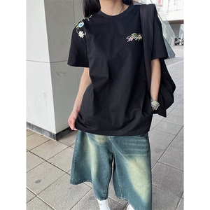 万针全刺绣工艺抖音得物高品质260克重磅纯棉双纱美式高街短袖T恤图片
