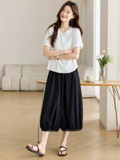 冰丝棉麻阔腿裤裙两件套2025夏季新款女装宽松洋气减龄十三行套装，女装套装/套裙，素月