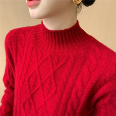 2025年秋季半高圆领常规款通勤套头长袖单件加厚，女装针织衫/毛衣，途瑞羊绒