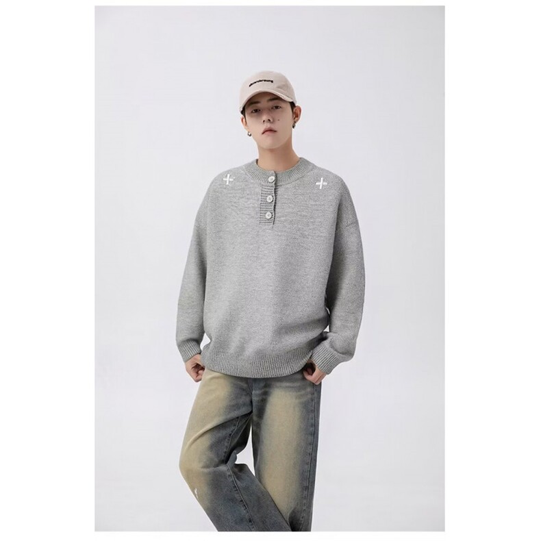 MM470-P60韩系纽扣亨利领高级感长袖保暖针织毛衣，男装针织衫/毛衣，星座617A-2