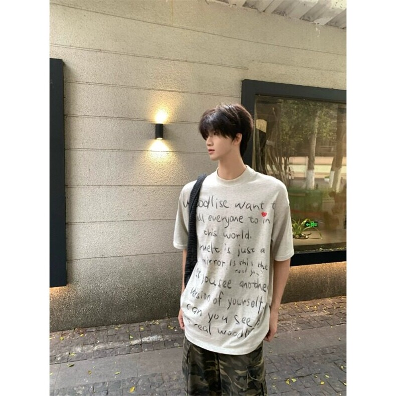 高品质纯棉短袖-宽松落肩款-白墨印花尺码:M-3XL,男装T恤,星座506A