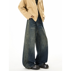 xz905-2-Z062#P65-（控98）高街阔腿水洗牛仔裤，男装牛仔裤，星座905-2
