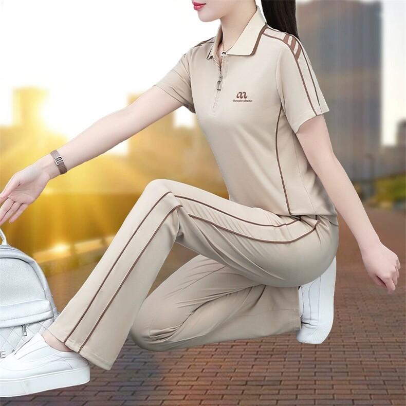 高级感冰丝运动套装女2025夏季新款时尚小个子遮肉短袖跑步两件套，女装套装/套裙，燕颉服饰