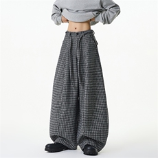 抖音品质美式压褶抽绳格子设计阔腿休闲裤B315-K25917-特p52控98，男装休闲裤，电商B315