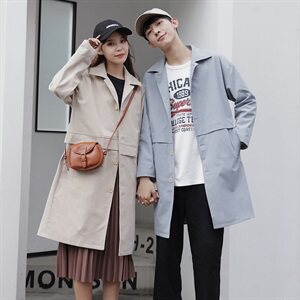 9076 情侣风衣 情侣装中长款宽松休闲情侣风衣男,男装风衣,星座404A