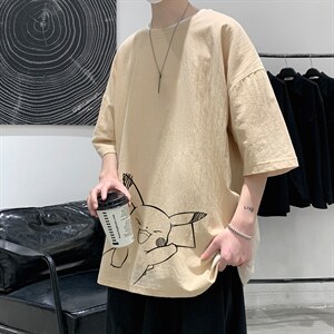 YT26193-P30 亚短袖t恤男大码五分袖男宽松七分袖 港风模特图片