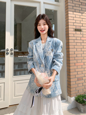 设计感蕾丝拼接西装外套女2026春季新款韩系超好看时尚减龄小西服，女装西装，浙宝128A