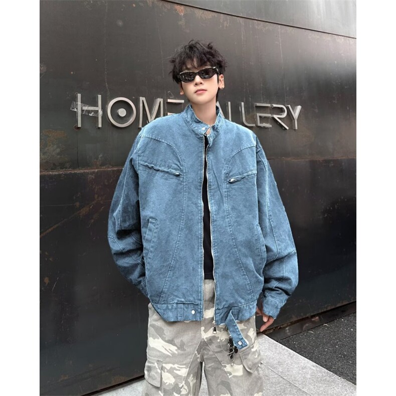 水洗重工夹克男潮牌美式痞帅穿搭外套春秋款廓形棒球服9333P75，男装夹克，星座410-2