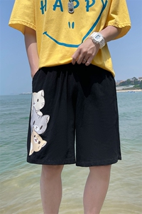YD33164-P25 港风潮牌亚麻短裤男大码棉麻五分裤男中裤沙滩裤图片