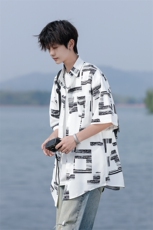 C01-P30M-7XL夏季新款大码潮牌印花短袖衬衫衬衣控58，男装T恤，星座109