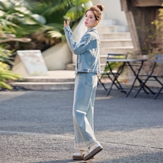 蕾丝拼接牛仔套装女春秋2025新款减龄韩系流行两件套超火减龄设计，女装套装/套裙，瑶迪依秀