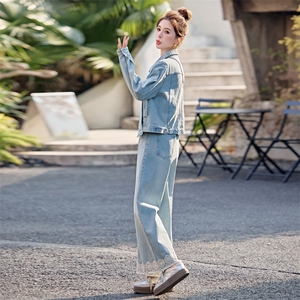 蕾丝拼接牛仔套装女春秋2025新款减龄韩系流行两件套超火减龄设计图片