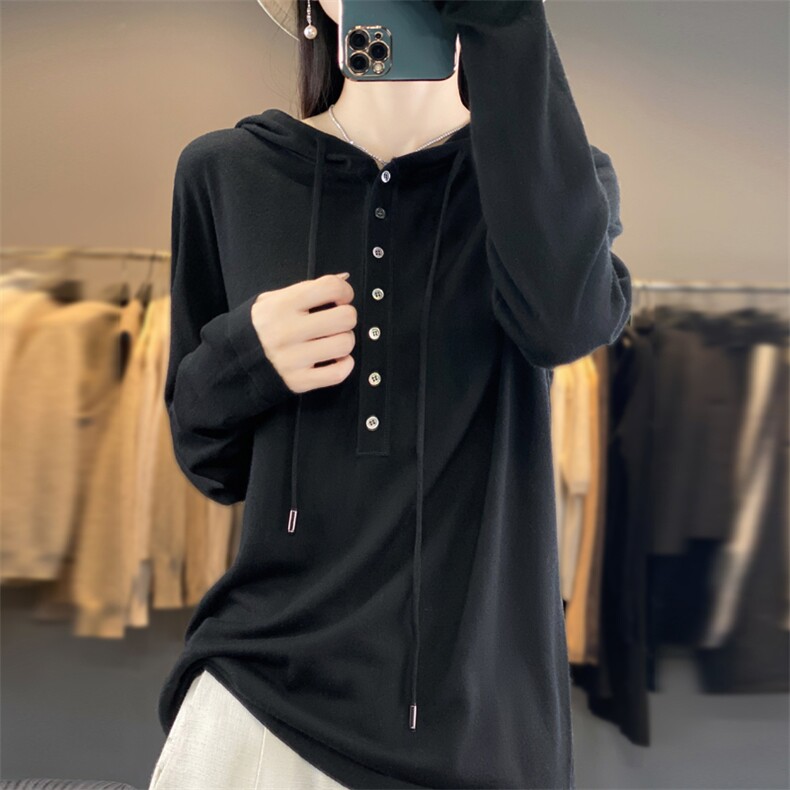 半开系扣帽衫2025年春季长袖单排扣针织衫,女装羊毛衫,东远绒业