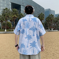 沙滩景宽松港风休闲潮短袖衬衫男装清凉花衬衣7238P35，男装衬衫，电商A056