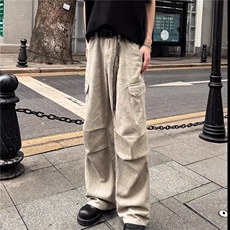美式复古阔腿迷彩褶皱伞兵裤女夏新款宽松直筒工装裤女K6172-P58，男装工装外套，星座412-1